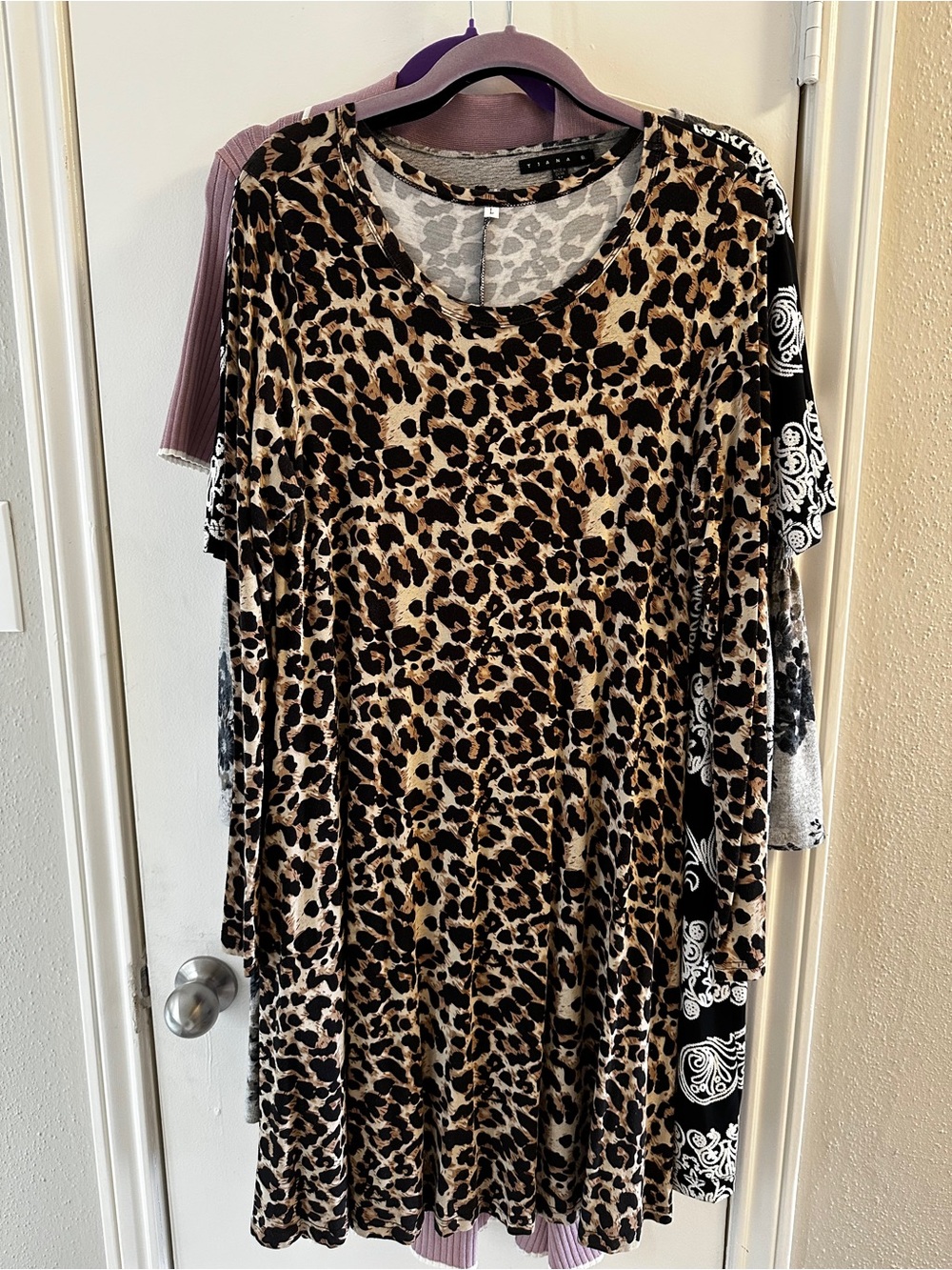 Leopard Print Rayon swing dress with pockets.